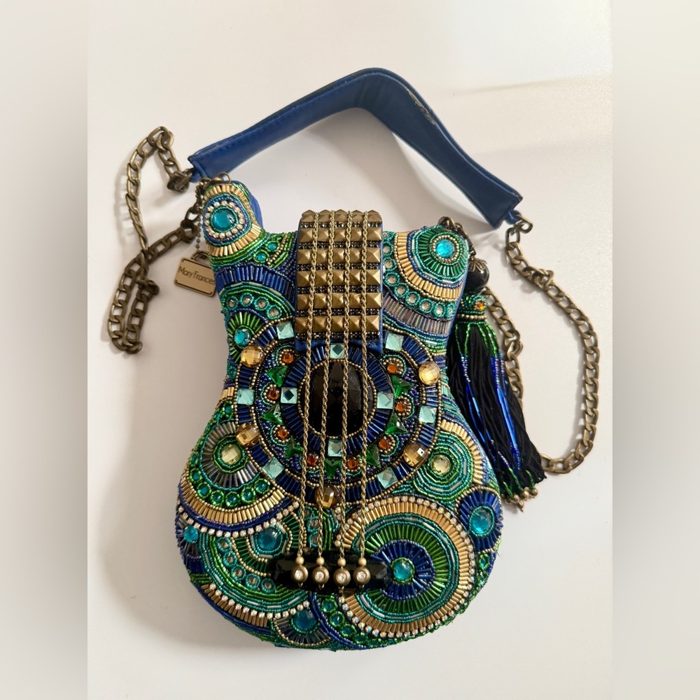 Mary Frances Blue Note Beaded Mosaic Guitar Crossbody
Handbag Retired Rare